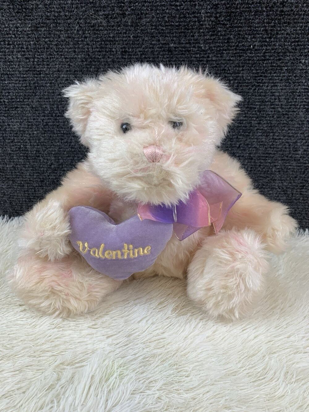 Plush Teddy Bear Holding Purple Heart Pillow Valentine 8.5”